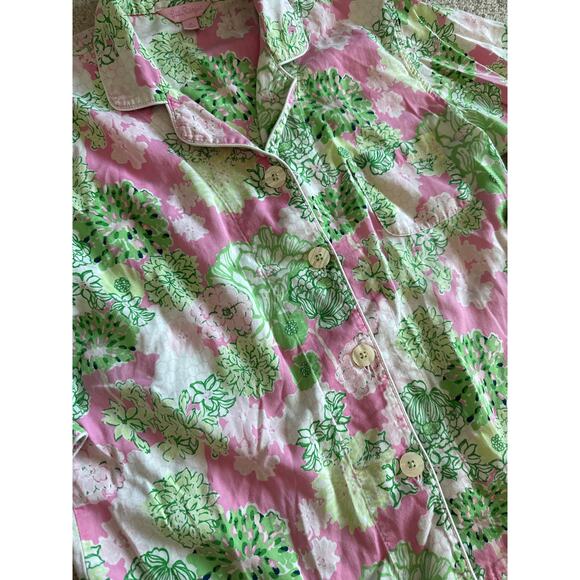 Lilly Pulitzer RARE Pick of The Bunch Sateen Pajama Set Green Pink Size Medium - Picture 10 of 10